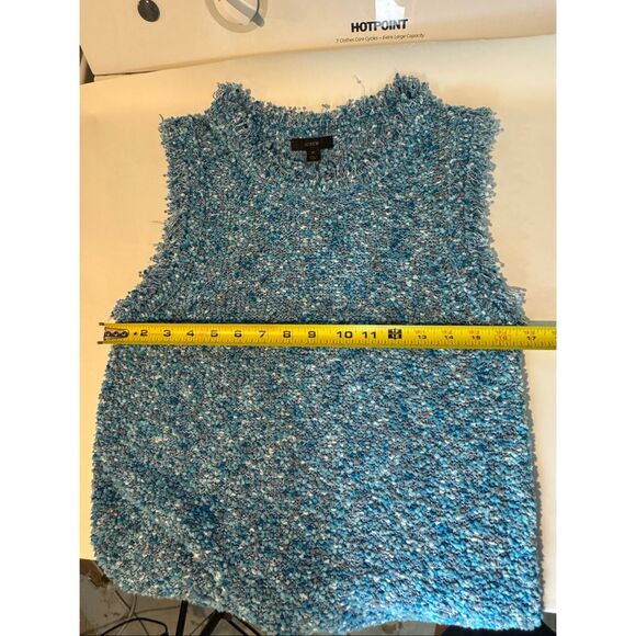 J. CREW | tweed fringe shell | medium | top | teal aqua - Picture 7 of 8